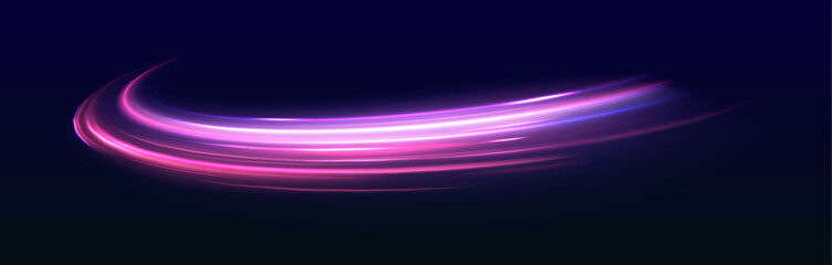 Aufkleber - Light trail wave, fire path trace line, car lights, optic fiber and incandescence curve twirl. Vector glitter light fire flare trace. Speed of light in galaxy.	