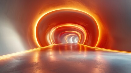 Poster - This image showcases a mesmerizing futuristic tunnel bathed in an orange glow, creating a sense of depth and movement