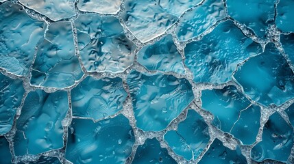 Poster - Close-up of cracked ice with intricate patterns and varying shades of blue, conveying a cold, natural texture