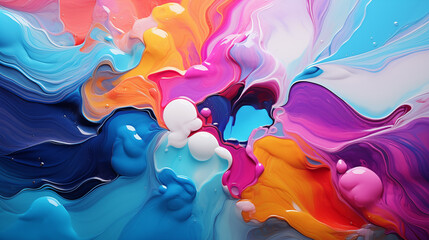 Wall Mural - Bright abstract background. Flow of multi-colored paint with bubbles and lumps. Multicolored liquid, abstract 3D background. AI generative