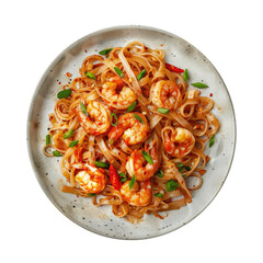 Poster - Plate of Shrimp Pad Thai Stir Fried Noodles Isolated on a Transparent Background