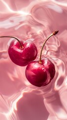 Wall Mural - Cherries in pink water floating wallpaper