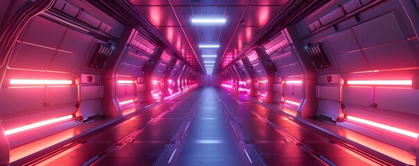 Aufkleber - futuristic underground science fiction facility with neon lights and advanced technology