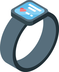 Wall Mural - Modern smartwatch is displaying health data with a heart rate icon on a blue screen and a gray strap