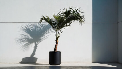 Wall Mural - creative layout of colorful palm leaves on a white background in the rays of the sun, with shadows. 