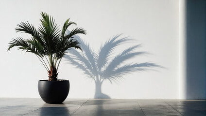 Wall Mural - creative layout of colorful palm leaves on a white background in the rays of the sun, with shadows. 