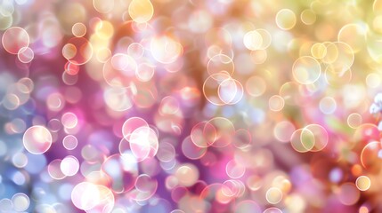 Canvas Print - A blurry, abstract background with soft, glowing bokeh lights in shades of pink, blue, and gold.