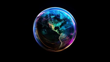 Poster - A stylized glowing earth with glowing blue lines surrounding it against a black background.