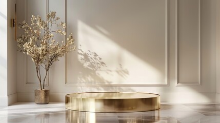 Wall Mural - Empty brass podium, sleek and modern, placed for attention.