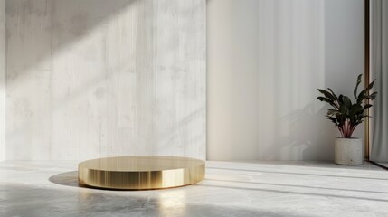 Wall Mural - A sleek empty brass podium, centrally placed for emphasis.