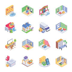 Sticker - Set of Home Relocation Isometric Icons

