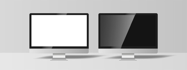 Aufkleber - Realistic computer mockups on transparent background. Vector set of computer with blank and blank screen, silver design. Vector EPS 10