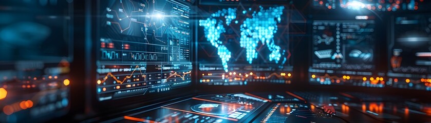 Poster - Cutting Edge E Commerce Command Center Monitoring Global Business Analytics and Digital Communication
