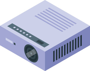 Poster - Modern digital projector displaying a presentation, using isometric perspective to show the device from multiple angles