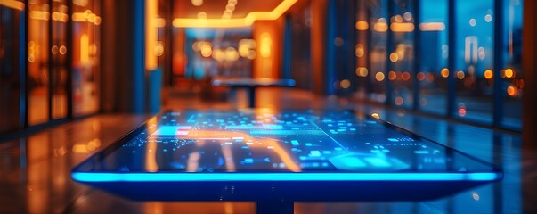 Poster - interactive touch table in corporate lobby for visitor information and digital communication