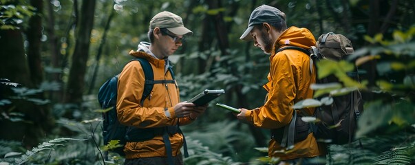 Poster - Wildlife Conservationists Tracking Animals in Protected Forest for Nature and Sustainability Study