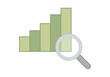 © Gabrieuskal - Gráfico de barras verde en crecimiento con lupa representando la búsqueda de beneficios