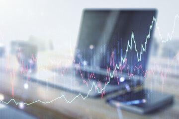 Poster - Multi exposure of abstract creative financial graph and modern desktop with computer on background, forex and investment concept