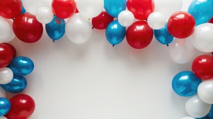 Red, white, and blue balloons arranged in festive arch