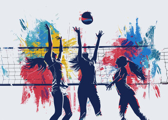 vector girls playing volleyball .Generative AI