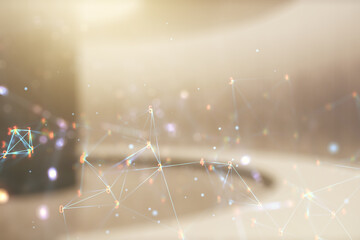 Aufkleber - Double exposure of abstract virtual technology hologram on empty modern office background. Research and development software concept