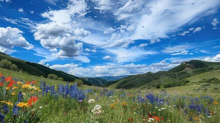 Poster - Wildflowers and blue sky picture