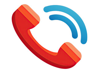 Wall Mural - A red phone receiver icon with a blue incoming call signal, isolated on a white background. The icon is in a simple, flat design. Generative AI