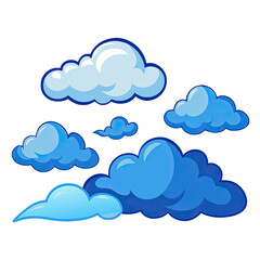 Wall Mural - A set of five cartoon clouds, isolated on a white background. The clouds are various shades of blue and are drawn in a simple, whimsical style. Generative AI