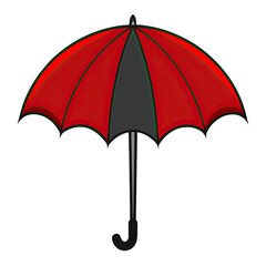 a red and black umbrella is isolated on a white background. it is a cartoon-style image of an umbrel