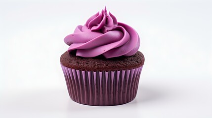 Purple Cupcake on a white Background with Copy Space