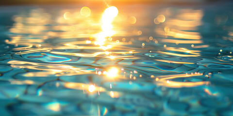 Poster - Abstract background with blurry lights on pool water. Caustics and bokeh. Created with Generative AI technology.