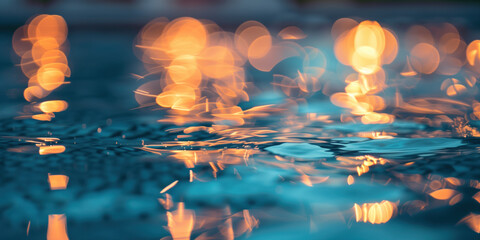 Poster - Abstract background with blurry lights on pool water. Caustics and bokeh. Created with Generative AI technology.