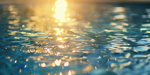 Poster - Abstract background with blurry lights on pool water. Caustics and bokeh. Created with Generative AI technology.