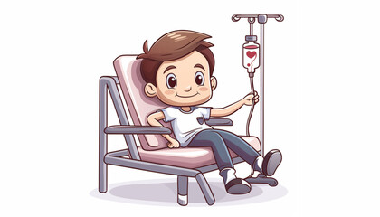 Patient kid treatment from hospital plasma dropper. sample in tube in clinic laboratory. Health care flat vector illustration