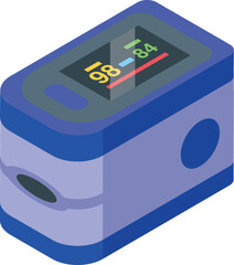 Poster - Blue and grey fingertip pulse oximeter displaying blood oxygen saturation and pulse rate