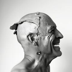 Poster - Hole in man's head, bald head, smile