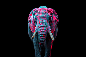Colorful elephant portrait, black background