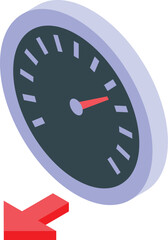 Poster - Speedometer showing slow speed with red arrow pointing down isometric icon