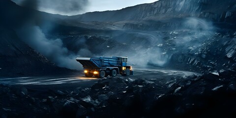 Wall Mural - Aerial view of openpit coal mining operation with truck transporting coal. Concept Coal Mining, Open-Pit Operations, Aerial View, Truck Transportation, Energy Industry