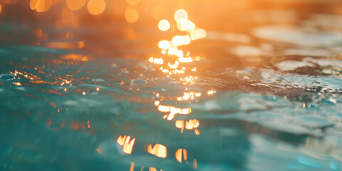 Poster - Abstract background with blurry lights on pool water. Caustics and bokeh. Created with Generative AI technology.