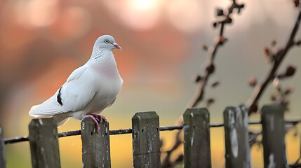 Wall Mural - white pigeon bird on outdoor fence