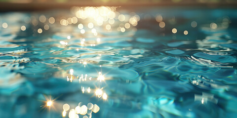 Poster - Abstract background with blurry lights on pool water. Caustics and bokeh. Created with Generative AI technology.