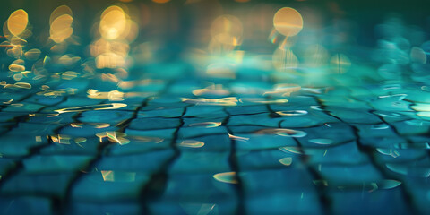 Poster - Abstract background with blurry lights on pool water. Caustics and bokeh. Created with Generative AI technology.