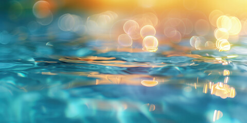 Poster - Abstract background with blurry lights on pool water. Caustics and bokeh. Created with Generative AI technology.