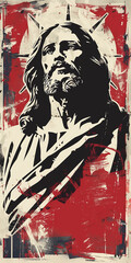 Wall Mural - A poster with an image of Jesus, printed in a simplified vector art style, AI generative.