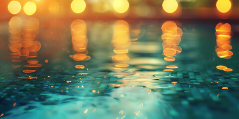 Poster - Abstract background with blurry lights on pool water. Caustics and bokeh. Created with Generative AI technology.