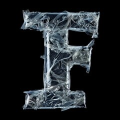 Wall Mural - Alphabet Letter F Wrapped in Plastic Film on Black Background for Design and Typography