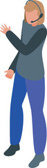 Poster - Call center agent woman is speaking with headset giving instructions with hand isometric view