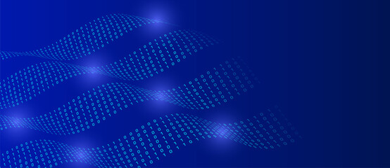 Poster - Blue background with data flow. Binary code, artificial intelligence. Program code. Computer background of numbers. Analytics, sorting, structuring, information transfer.