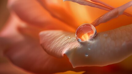 Poster - Macro shot of a water droplet clinging to the petal of a delicate rose, refracting light like a tiny jewel